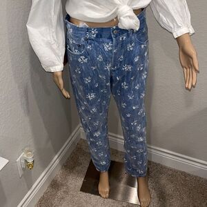 Nwt Vintage button fly Polo Ralph Lauren blue w/ white flowers painted on jeans
